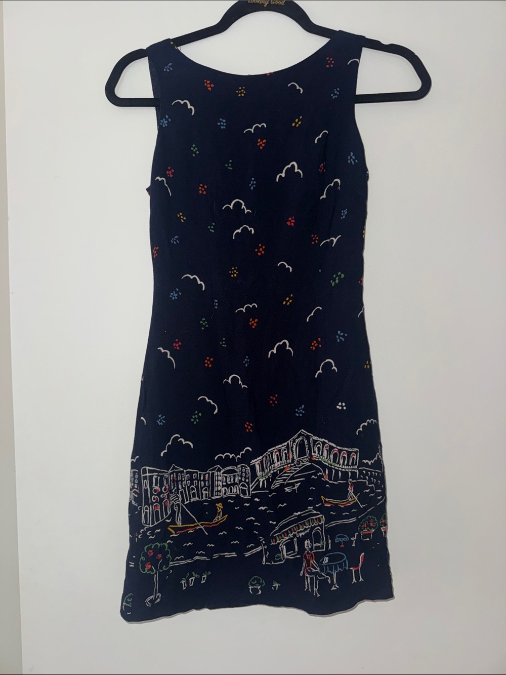 Women’s Navy Embroidered Venice Scene Mini Dress